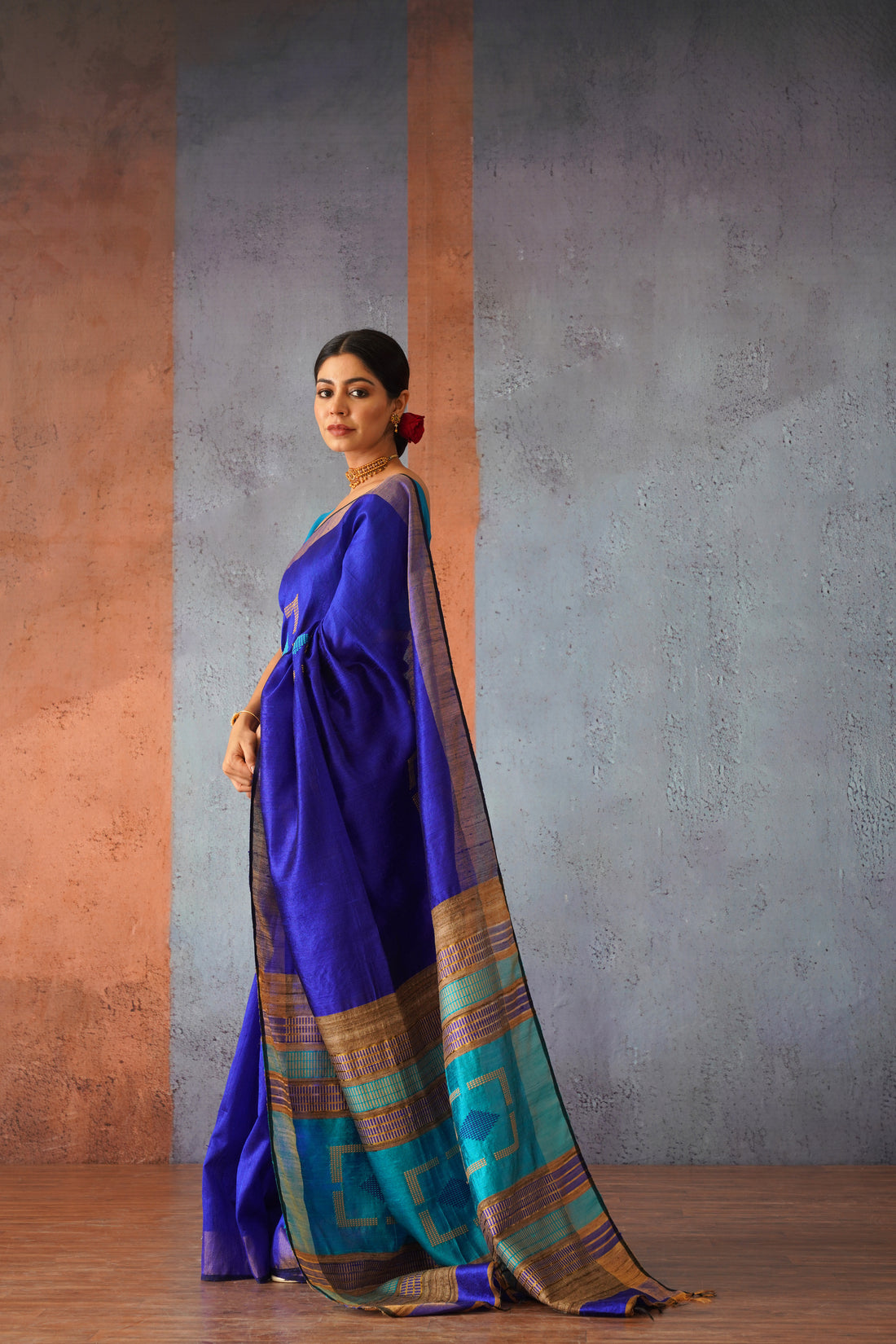 Royal Blue Raw Silk Sari with Gold Pallu