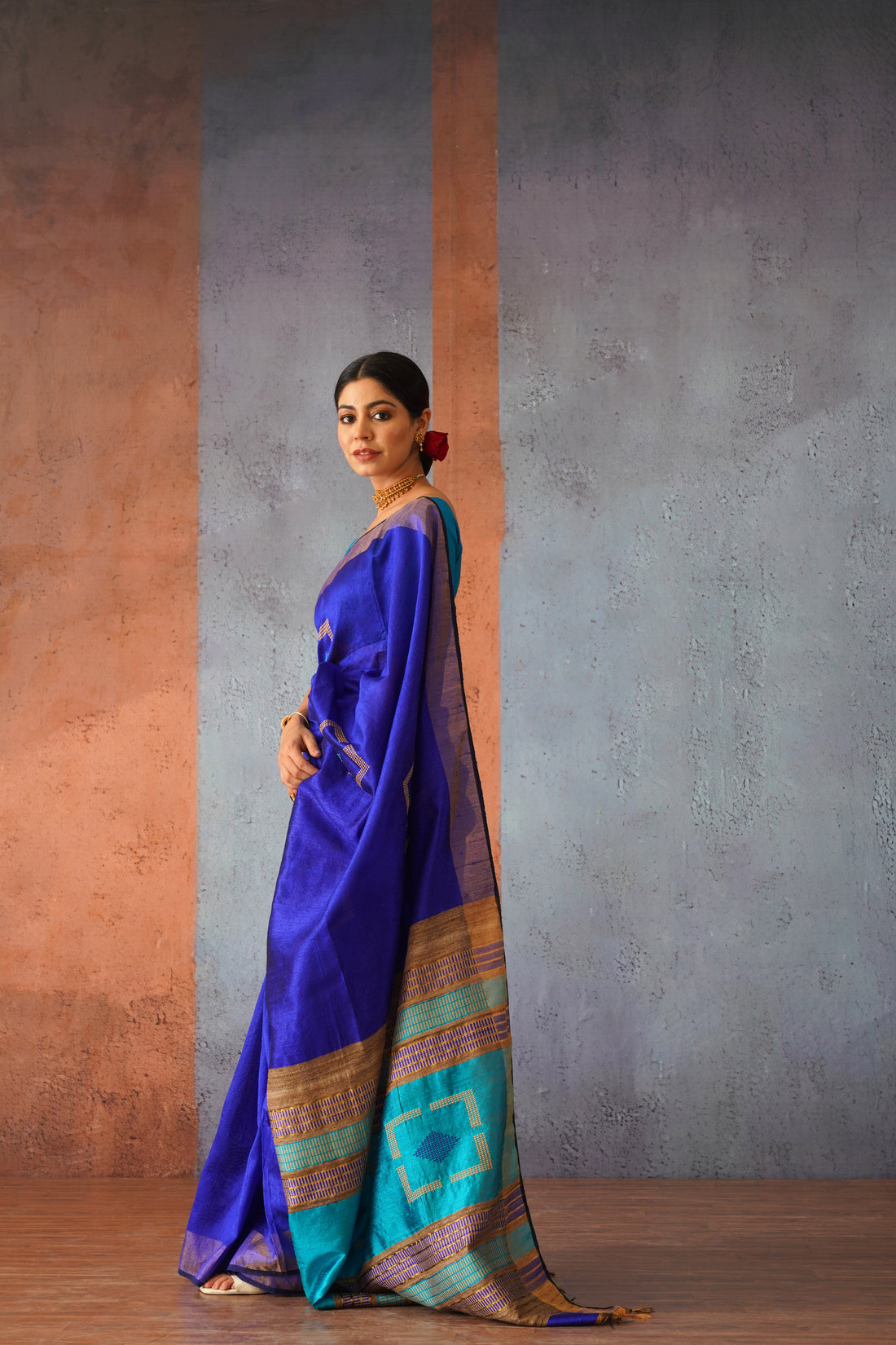 Royal Blue Raw Silk Sari with Gold Pallu