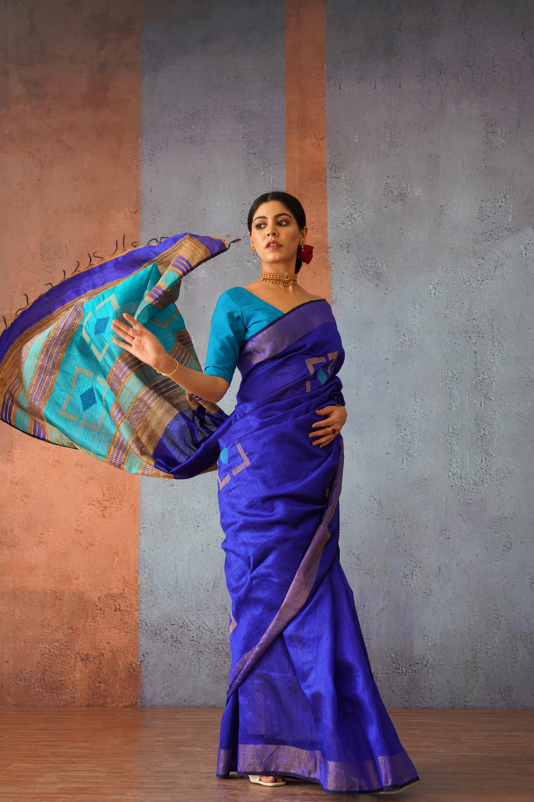 Royal Blue Raw Silk Sari with Gold Pallu