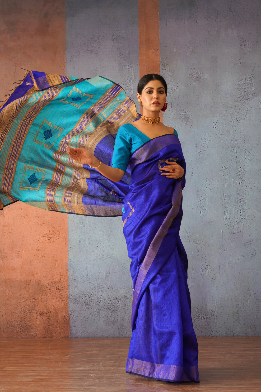 Royal Blue Raw Silk Sari with Gold Pallu