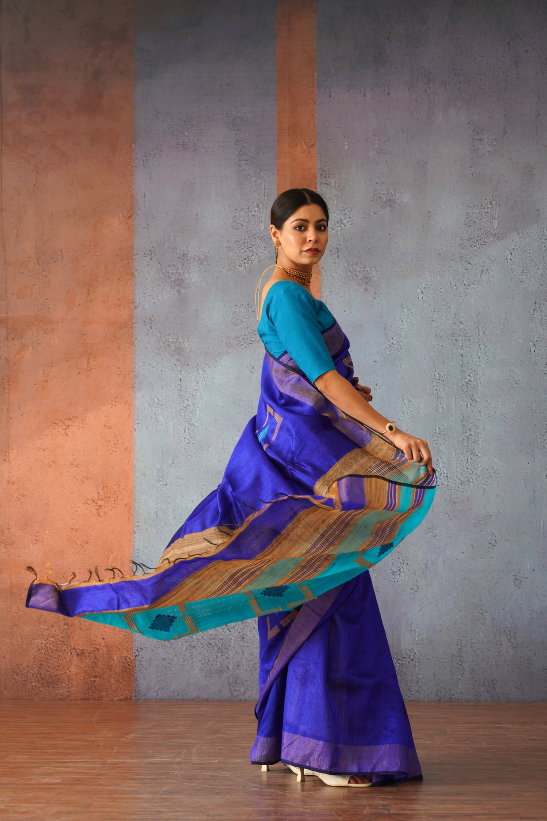 Royal Blue Raw Silk Sari with Gold Pallu