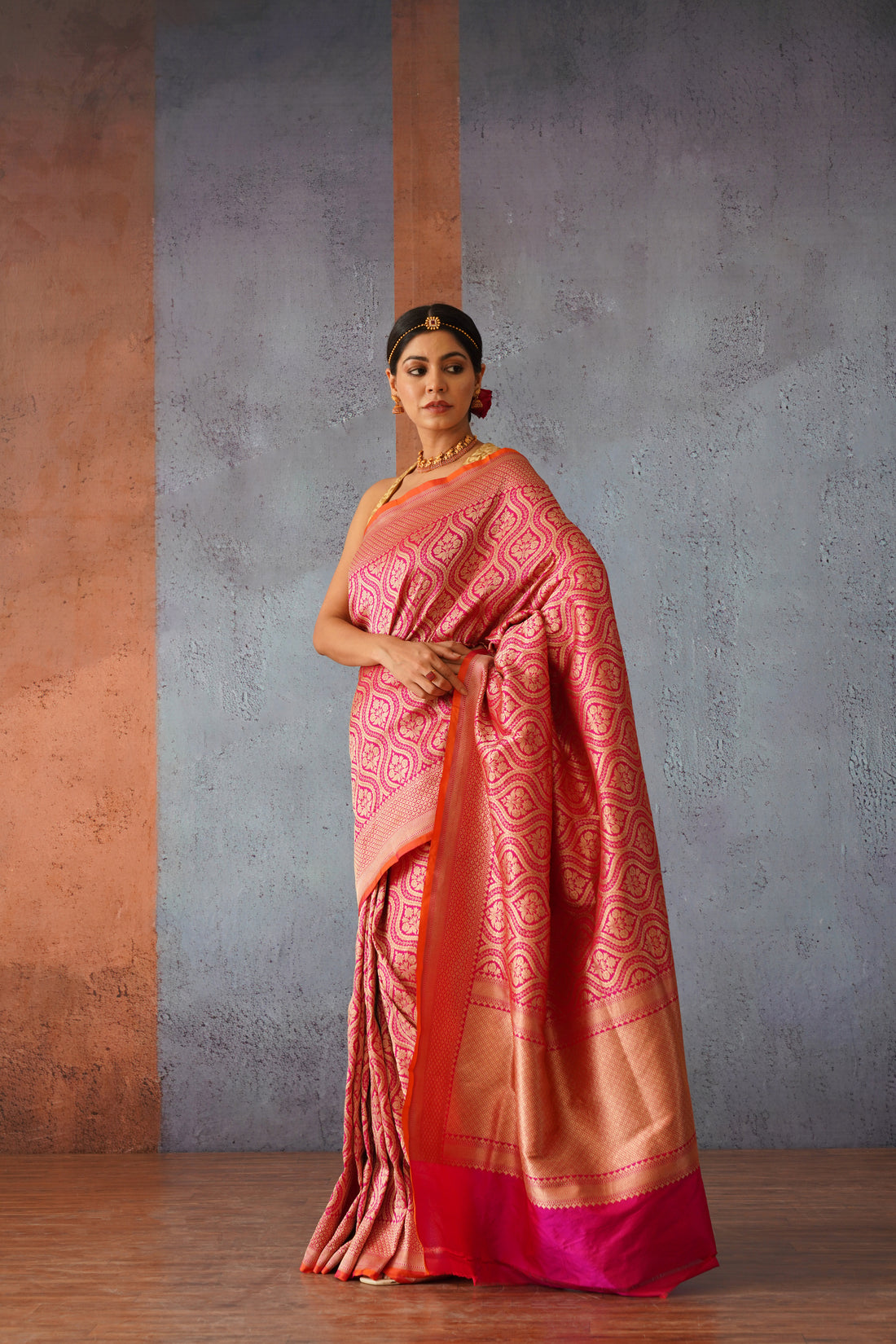 Jodha Rani Pink Katan Silk Banarsi Brocade Sari