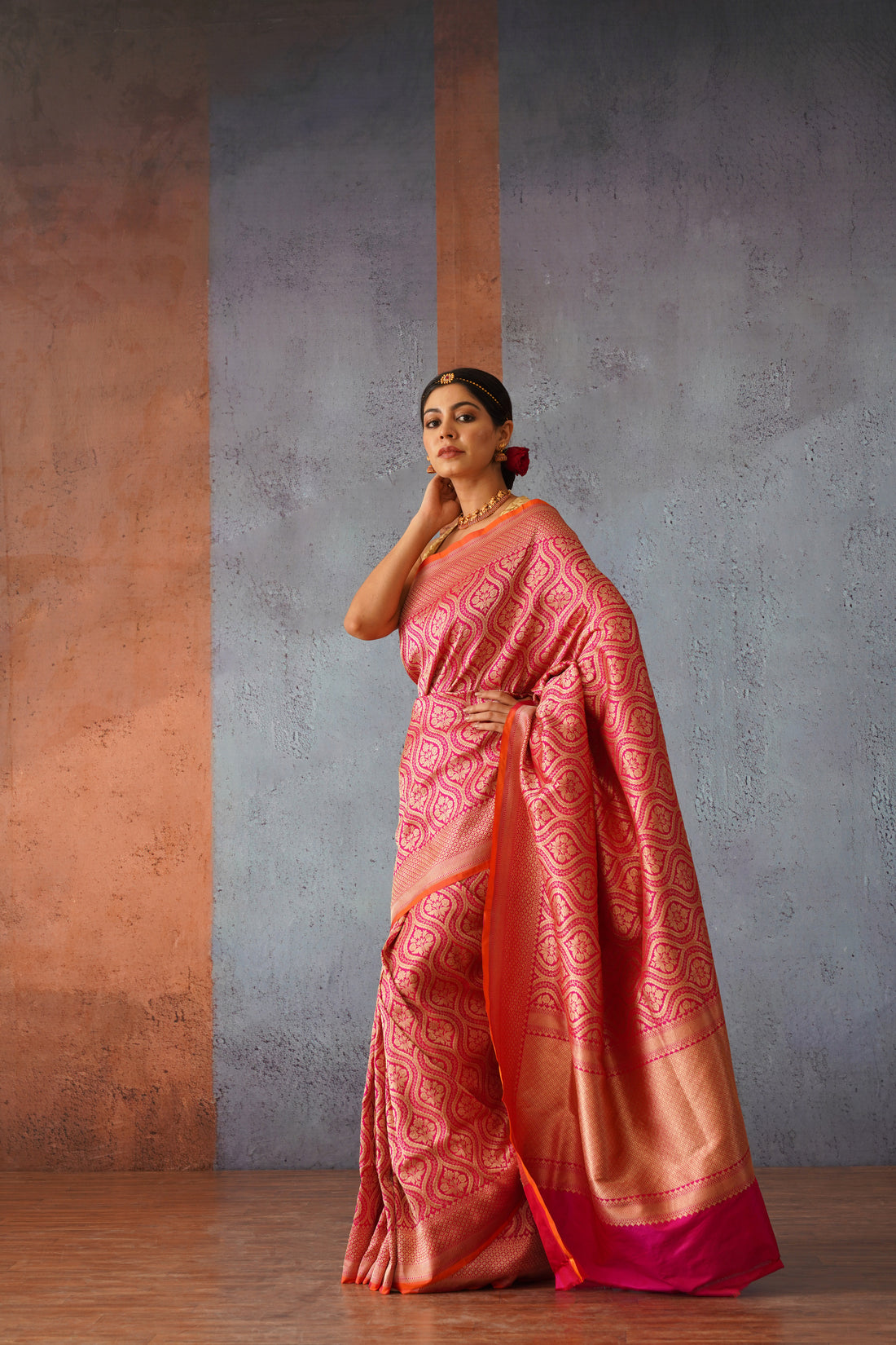 Jodha Rani Pink Katan Silk Banarsi Brocade Sari