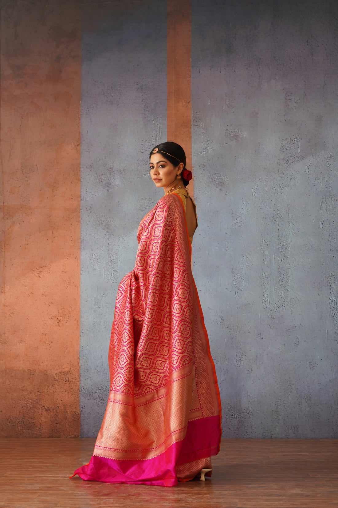 Jodha Rani Pink Katan Silk Banarsi Brocade Sari