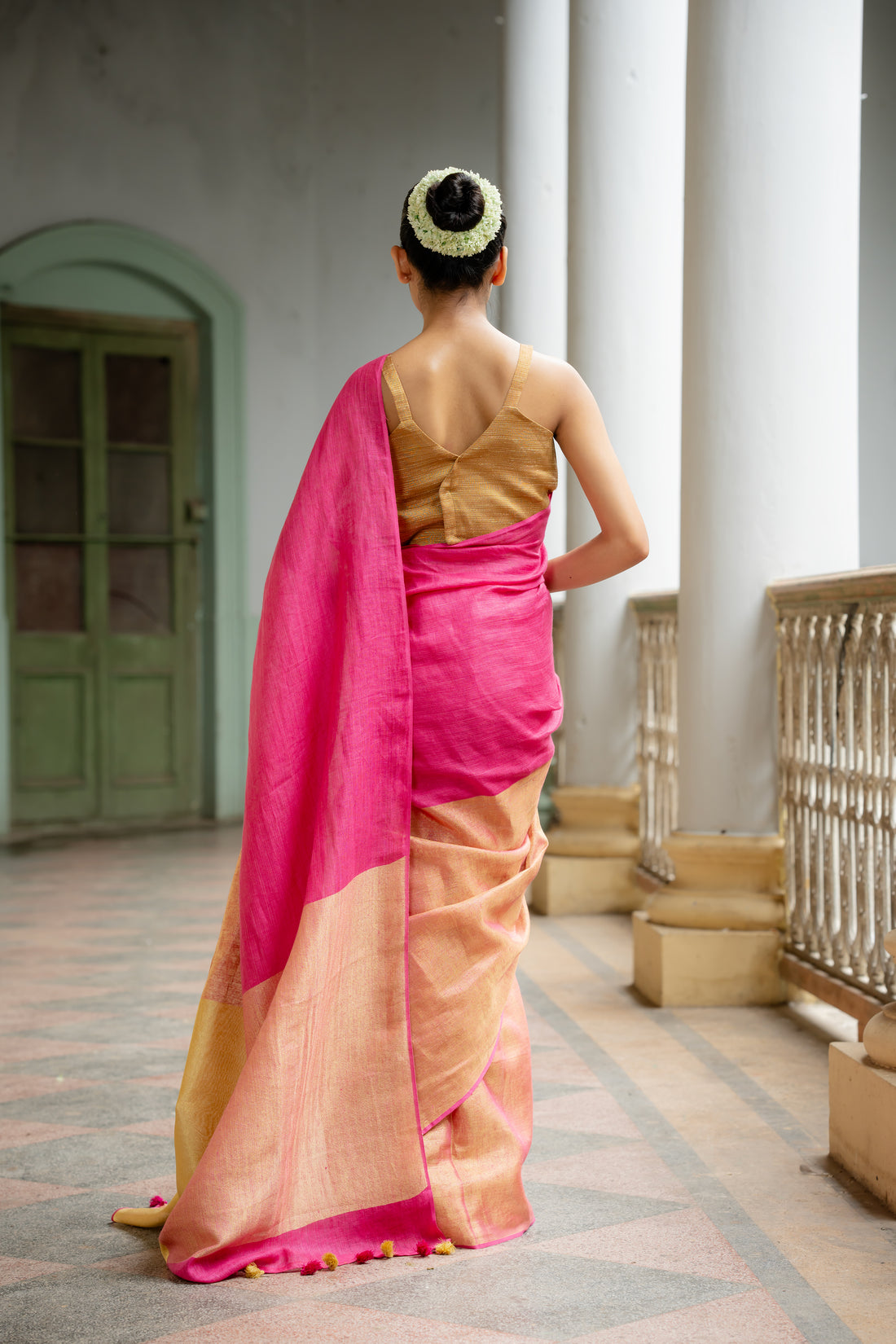 Fuschia Fantasy Linen Sari