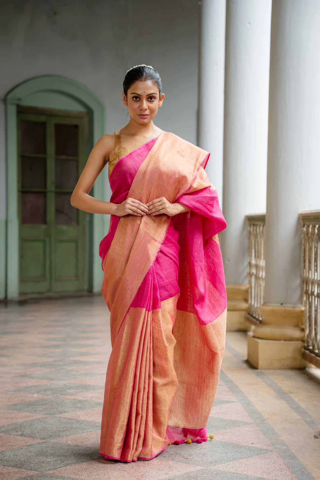 Fuschia Fantasy Linen Sari