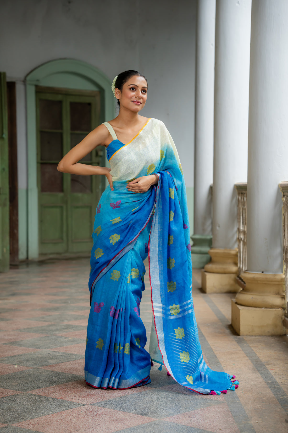 Nila Amber Jamdani Linen Sari