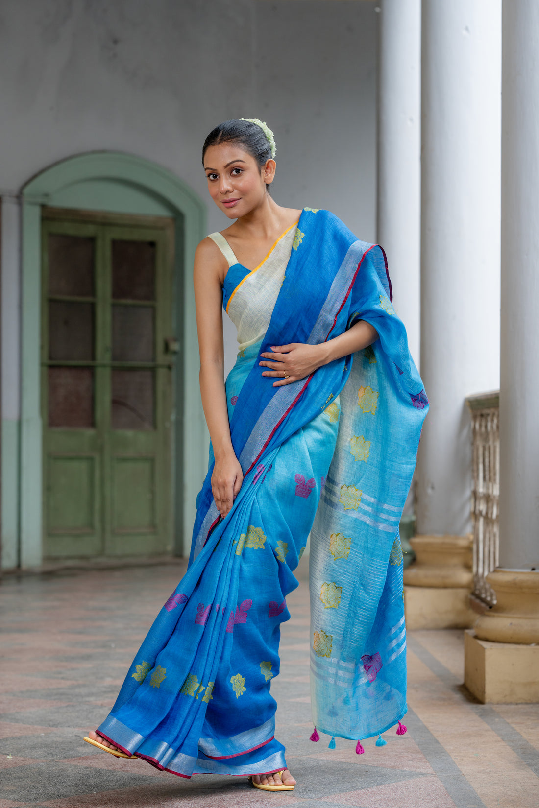 Nila Amber Jamdani Linen Sari