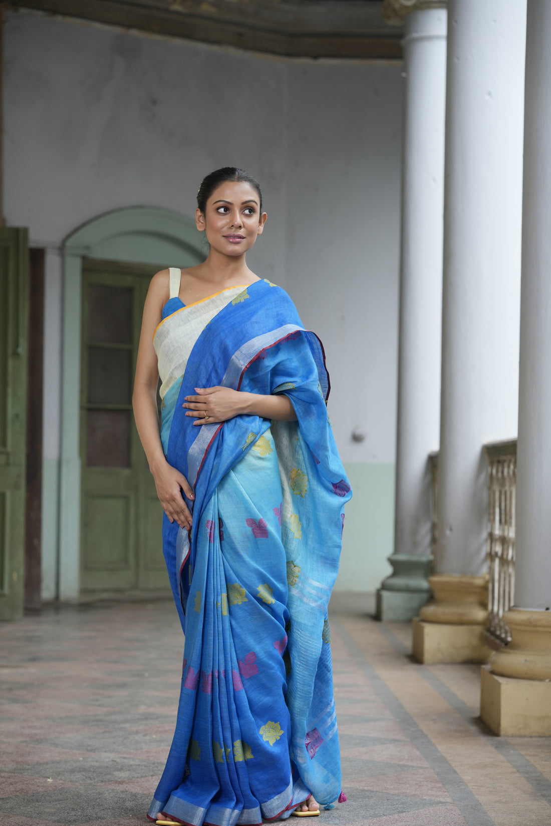 Nila Amber Jamdani Linen Sari