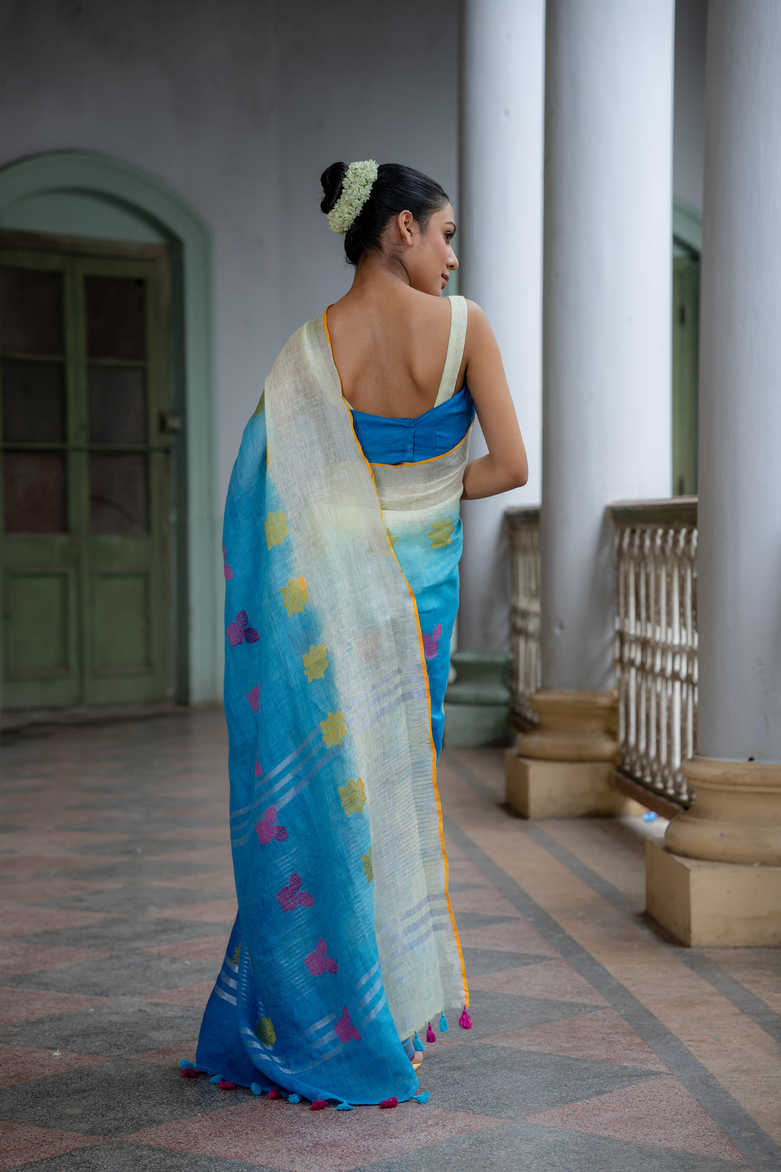 Nila Amber Jamdani Linen Sari