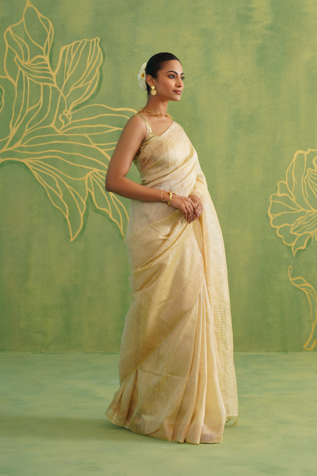 Mrinal Beige Linen Silk Saree