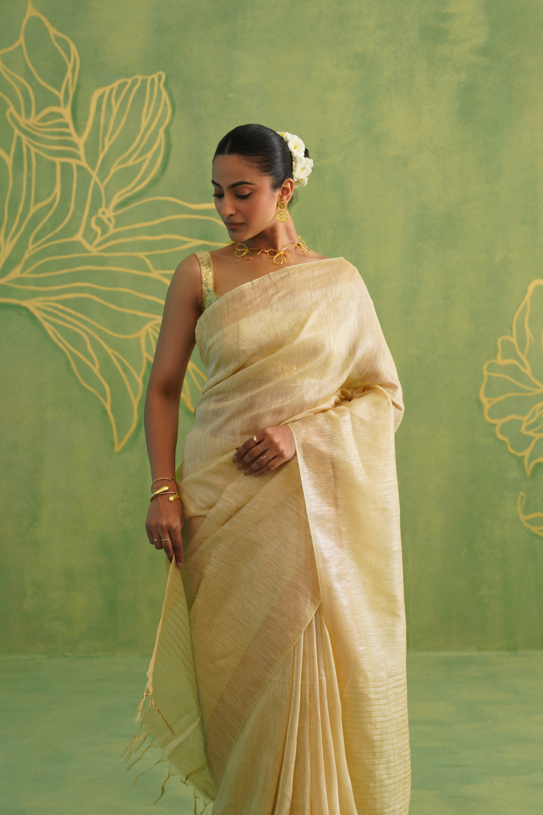 Mrinal Beige Linen Silk Saree
