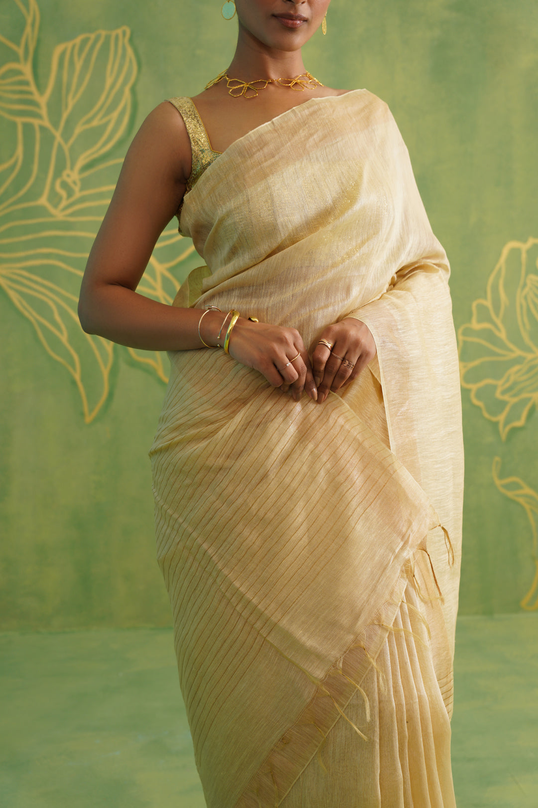 Mrinal Beige Linen Silk Saree
