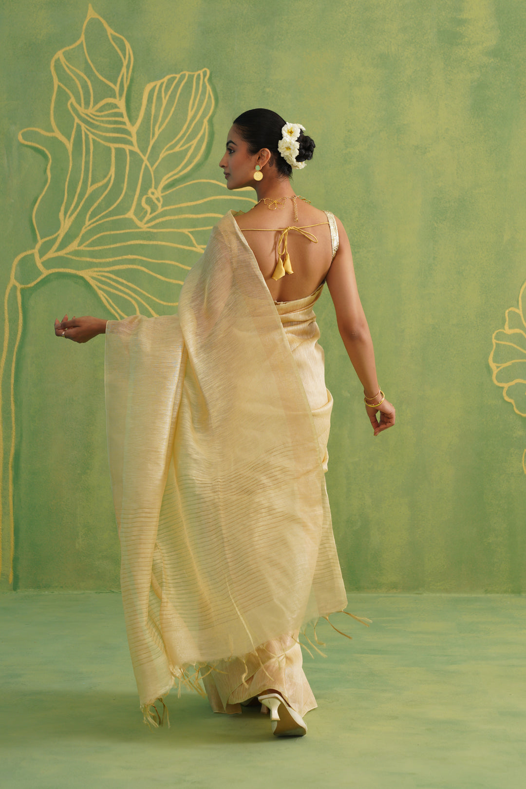 Mrinal Beige Linen Silk Saree