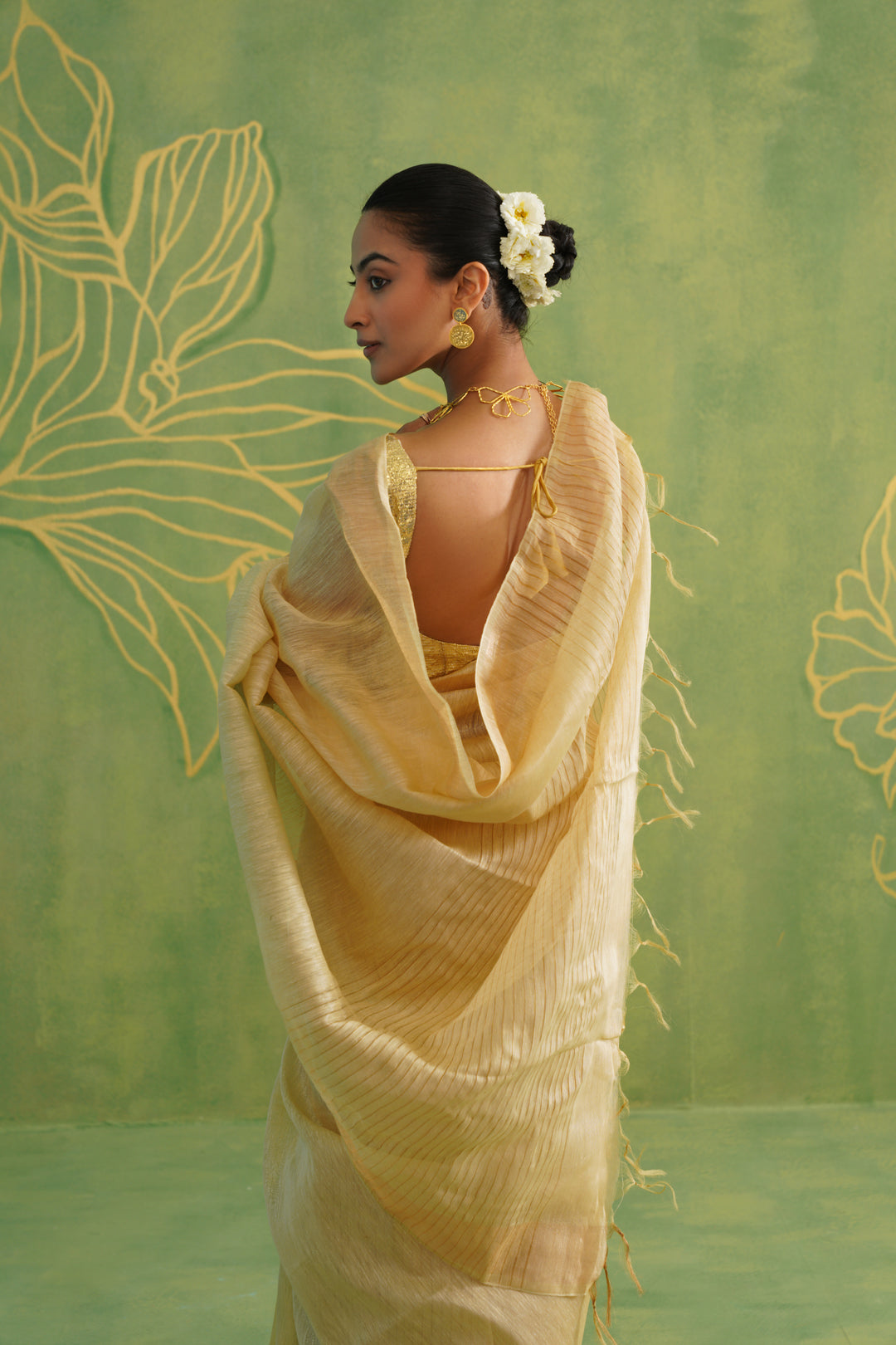 Mrinal Beige Linen Silk Saree