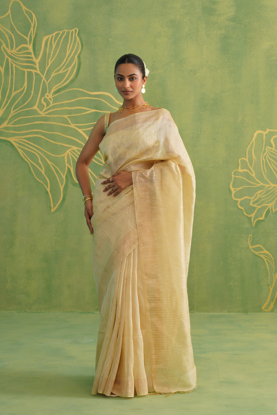 Mrinal Beige Linen Silk Saree