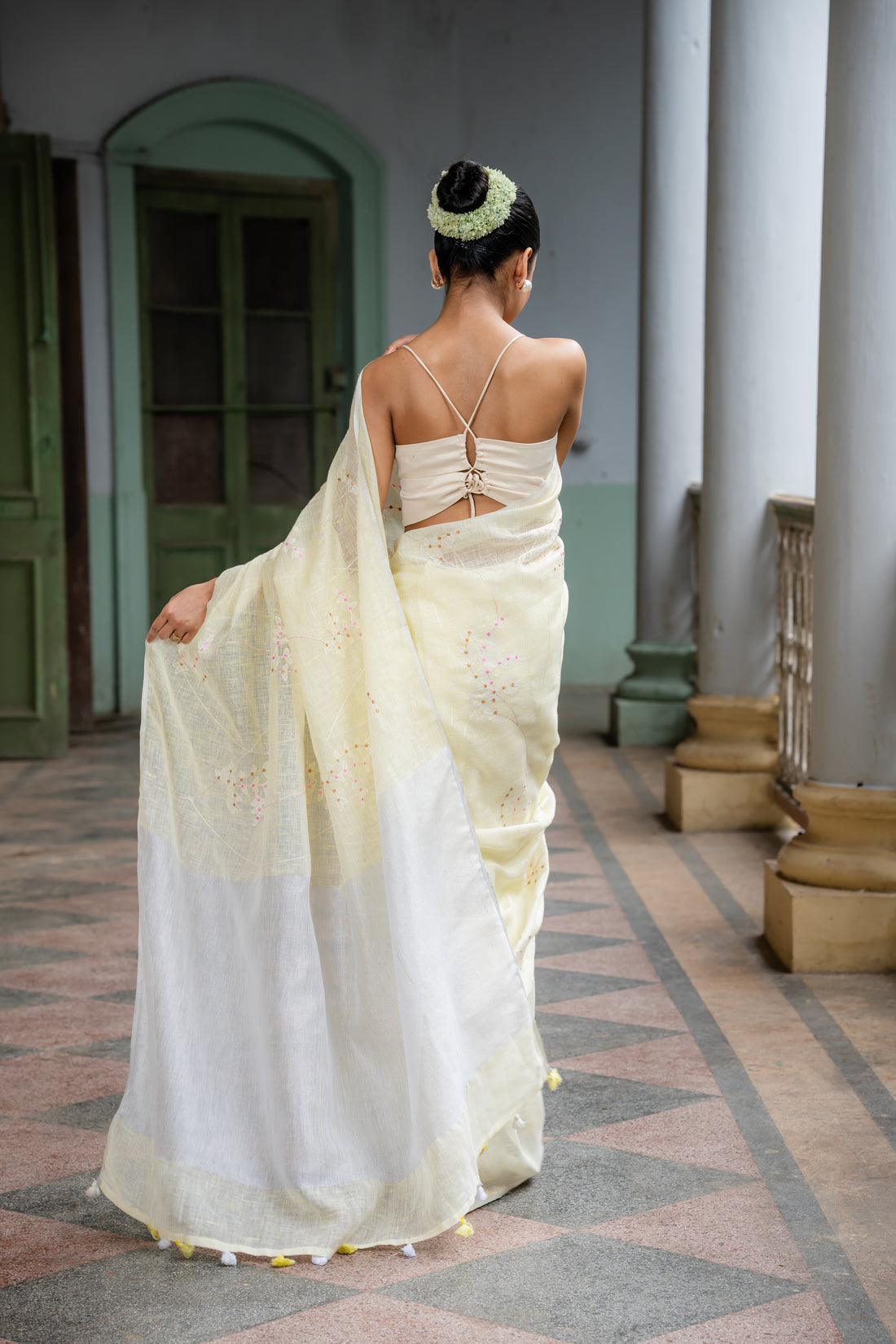 Pastel Sunshine Embroidered Linen Sari