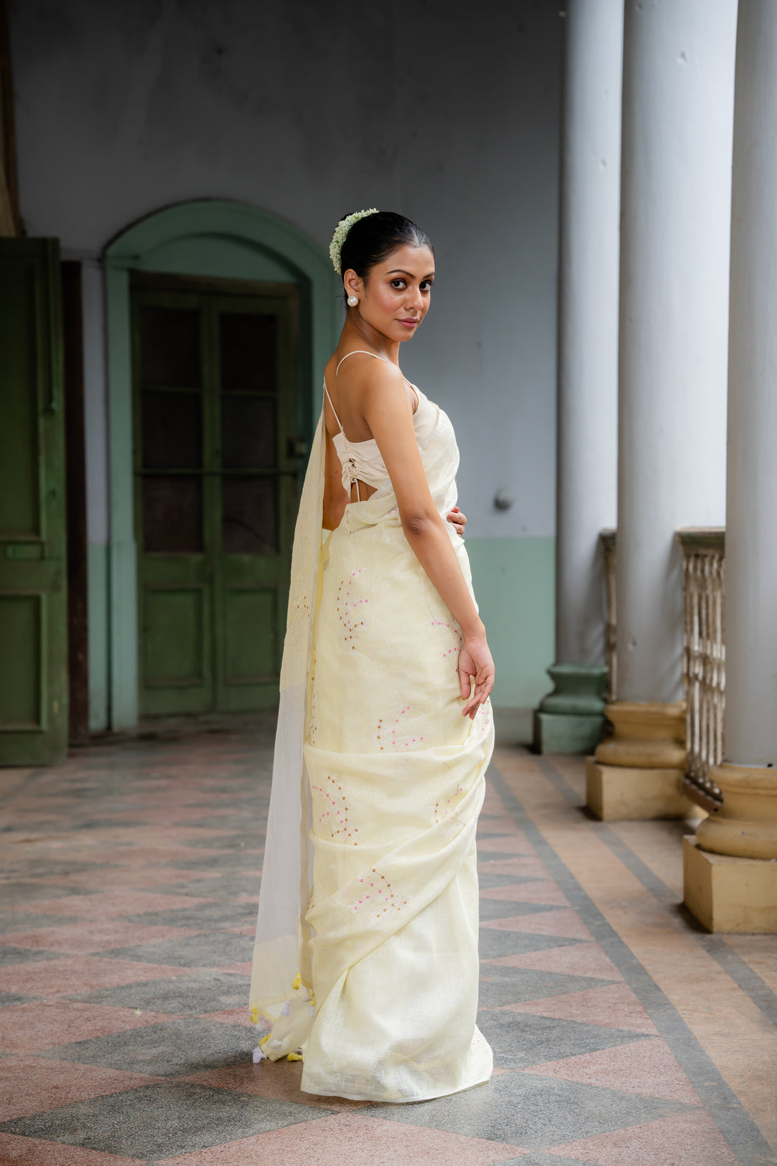 Pastel Sunshine Embroidered Linen Sari