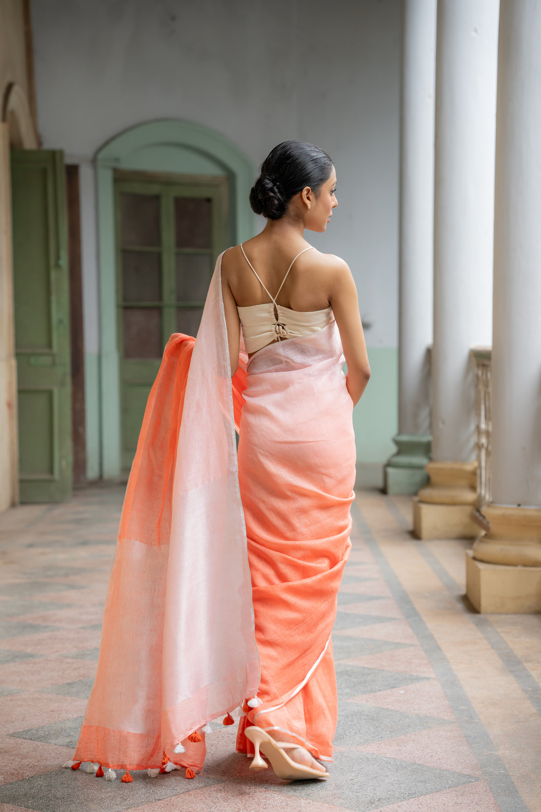 Saffron Sunshine Ombre Linen Sari