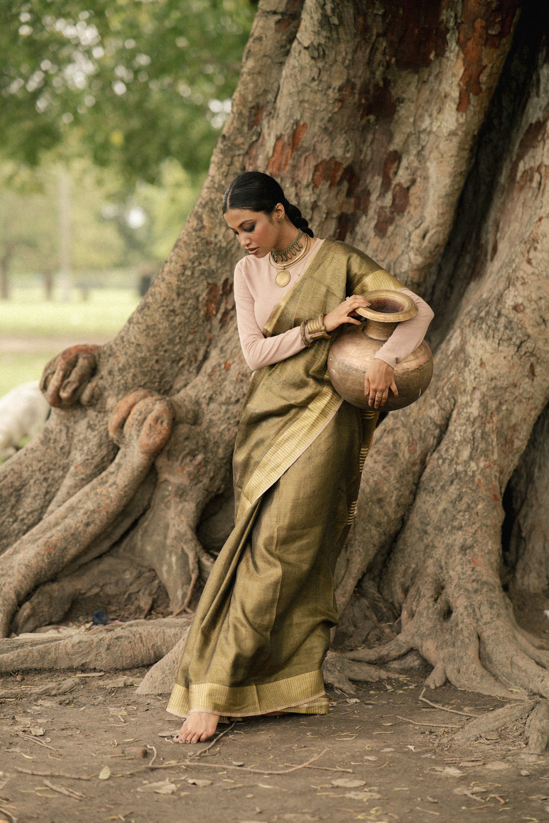 Copper Handwoven Tissue Linen Sari