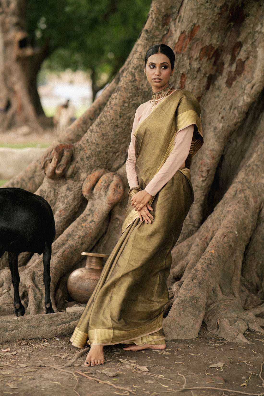 Copper Handwoven Tissue Linen Sari