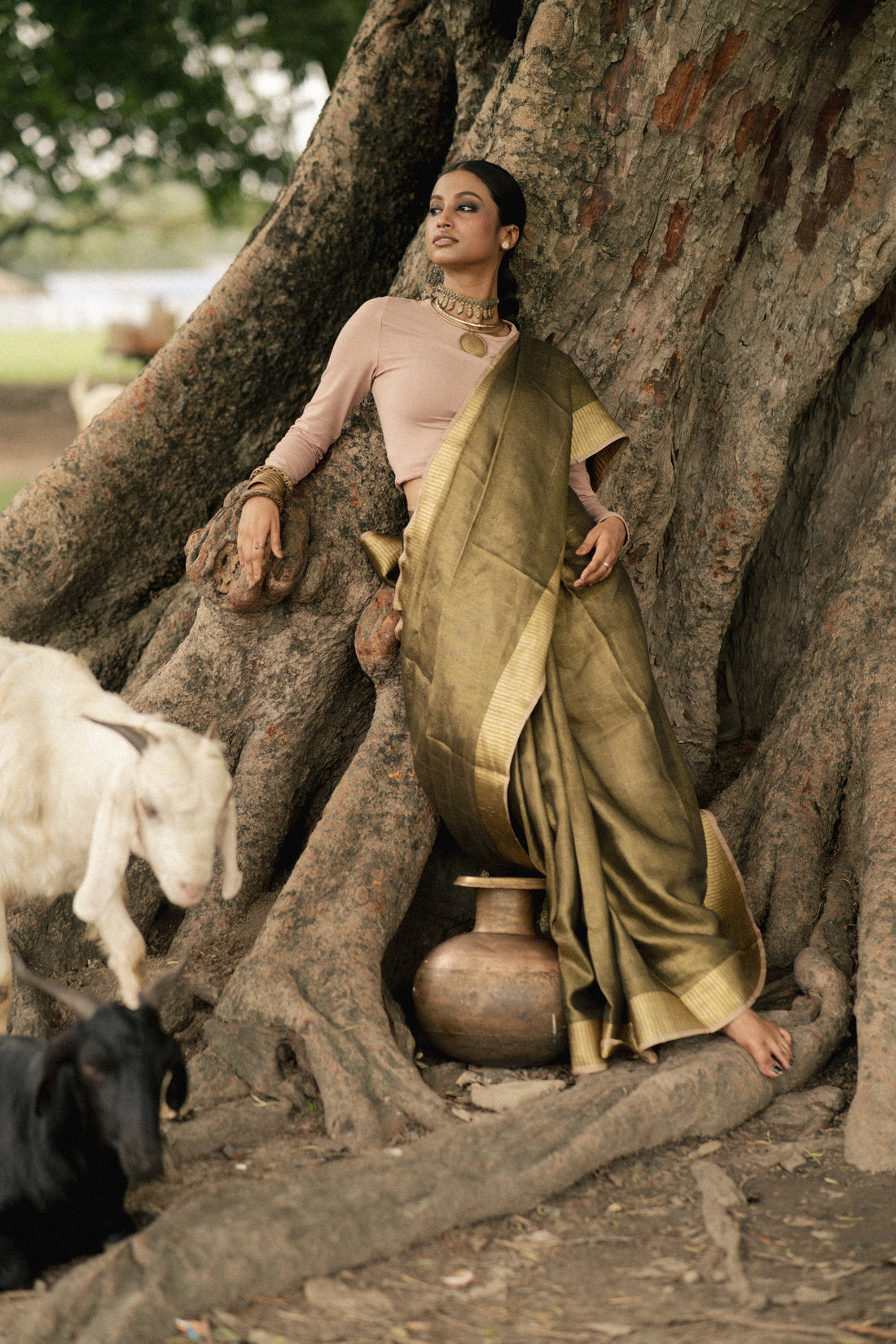 Copper Handwoven Tissue Linen Sari