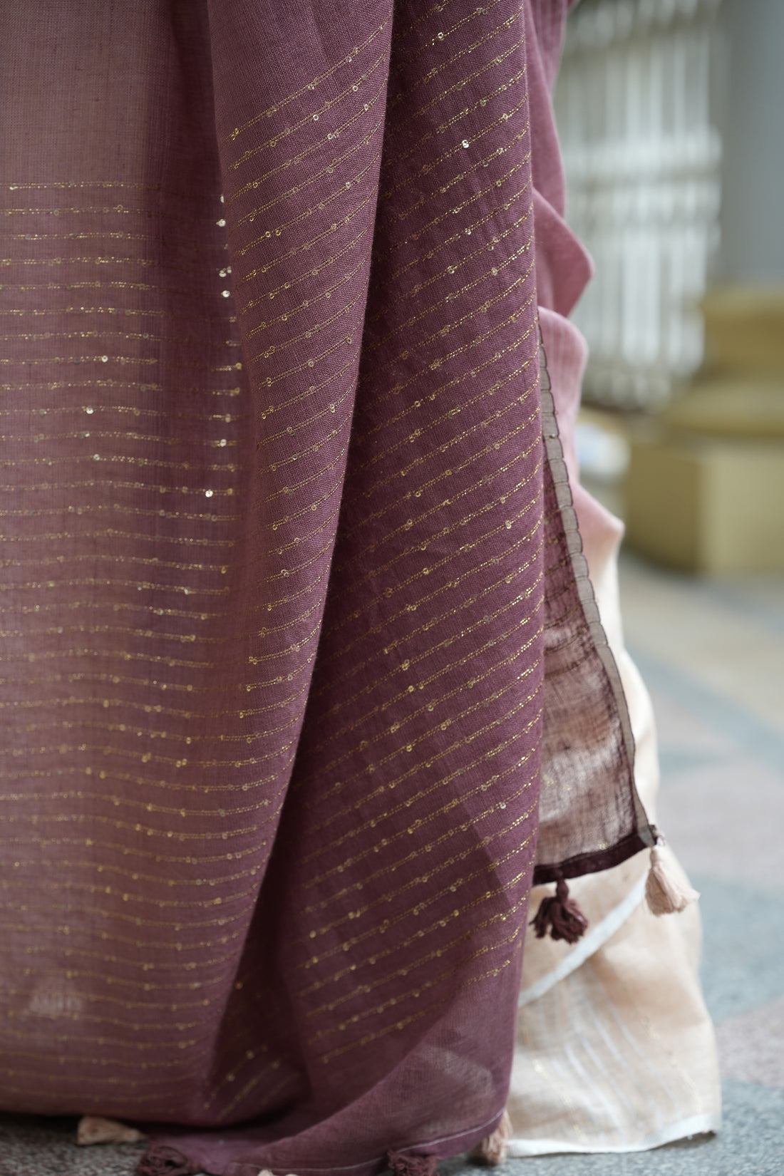 Ramya Beige Coffee  Ombre Linen Sari