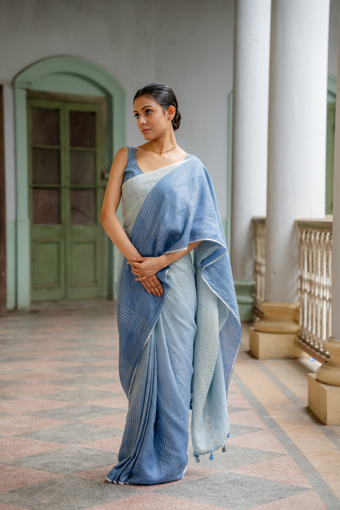 Aqua Lagoon Harmony Linen Sari