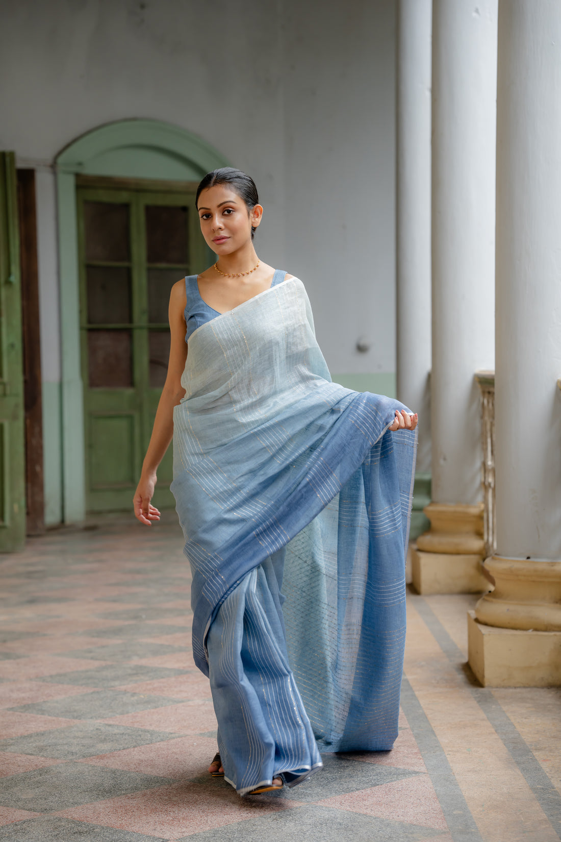 Aqua Lagoon Harmony Linen Sari