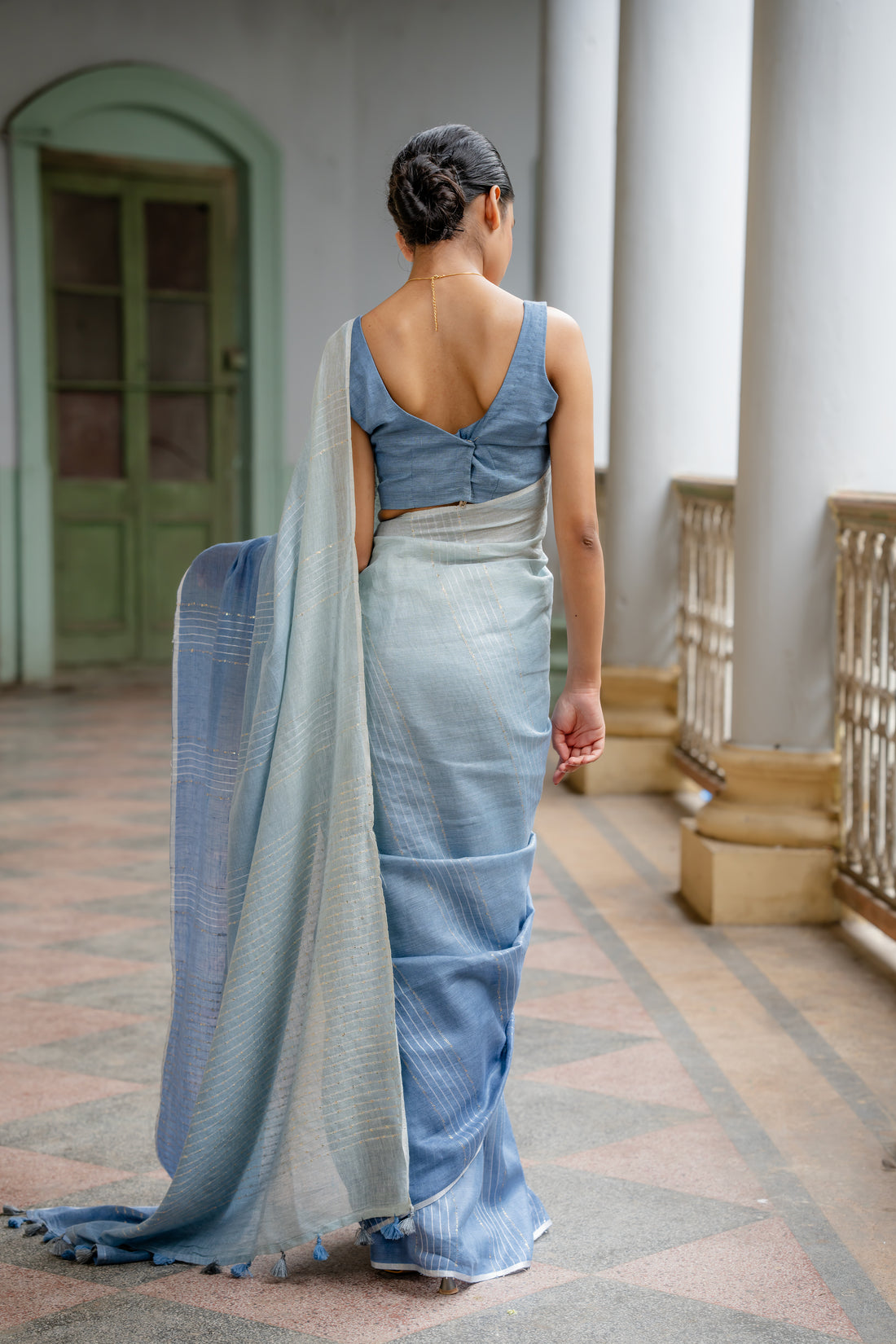 Aqua Lagoon Harmony Linen Sari