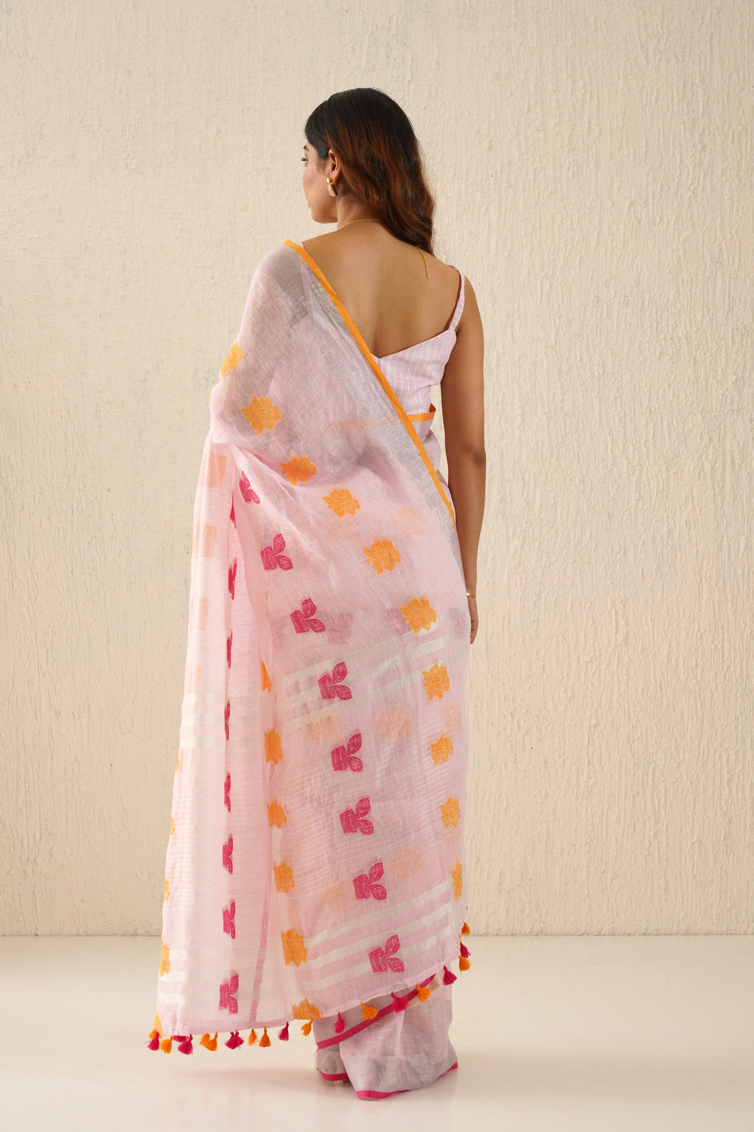 Navya Baby Pink Woven Linen Jamdani Sari