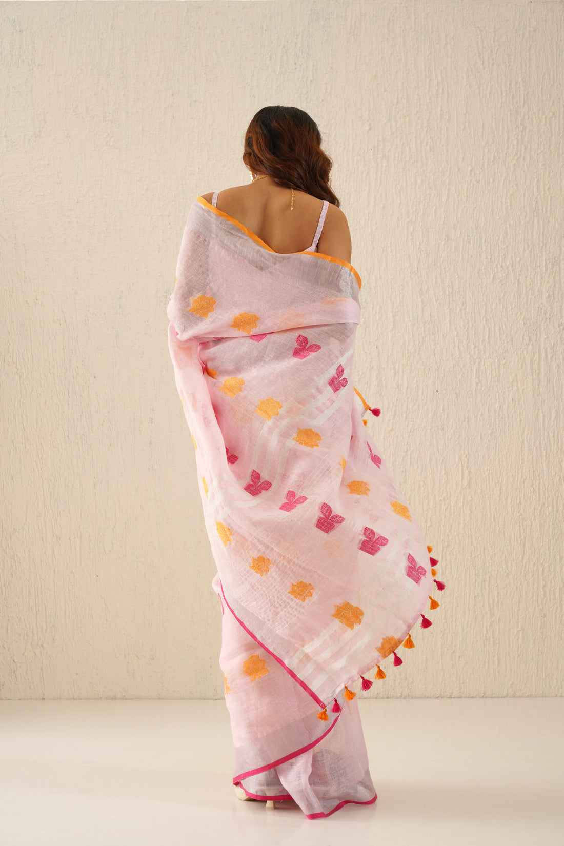 Navya Baby Pink Woven Linen Jamdani Sari