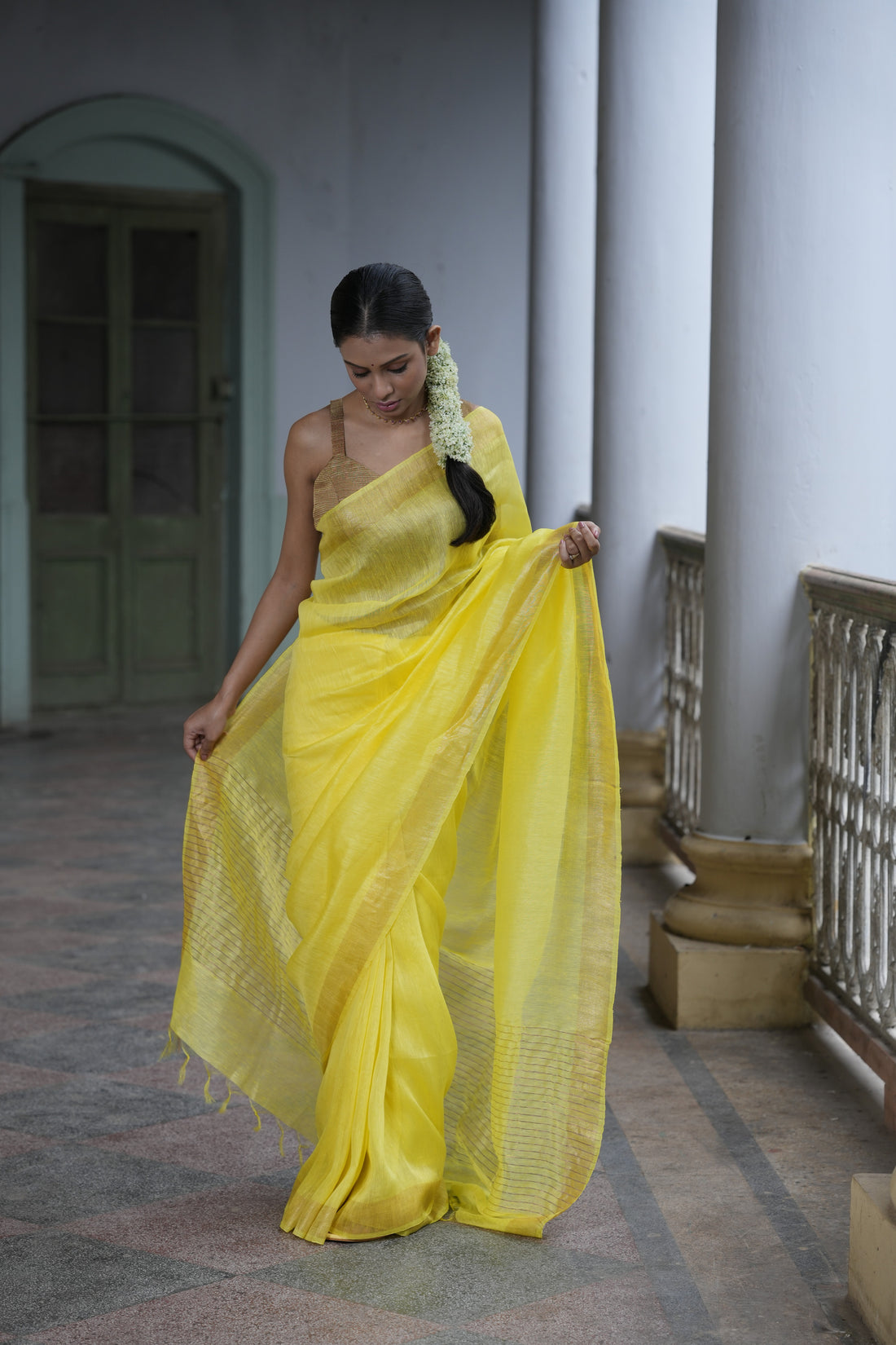 Golden Rays Linen Silk Sari