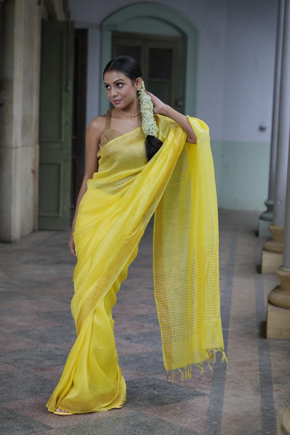 Golden Rays Linen Silk Sari