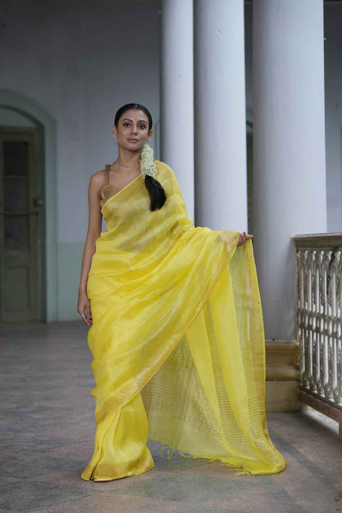 Golden Rays Linen Silk Sari