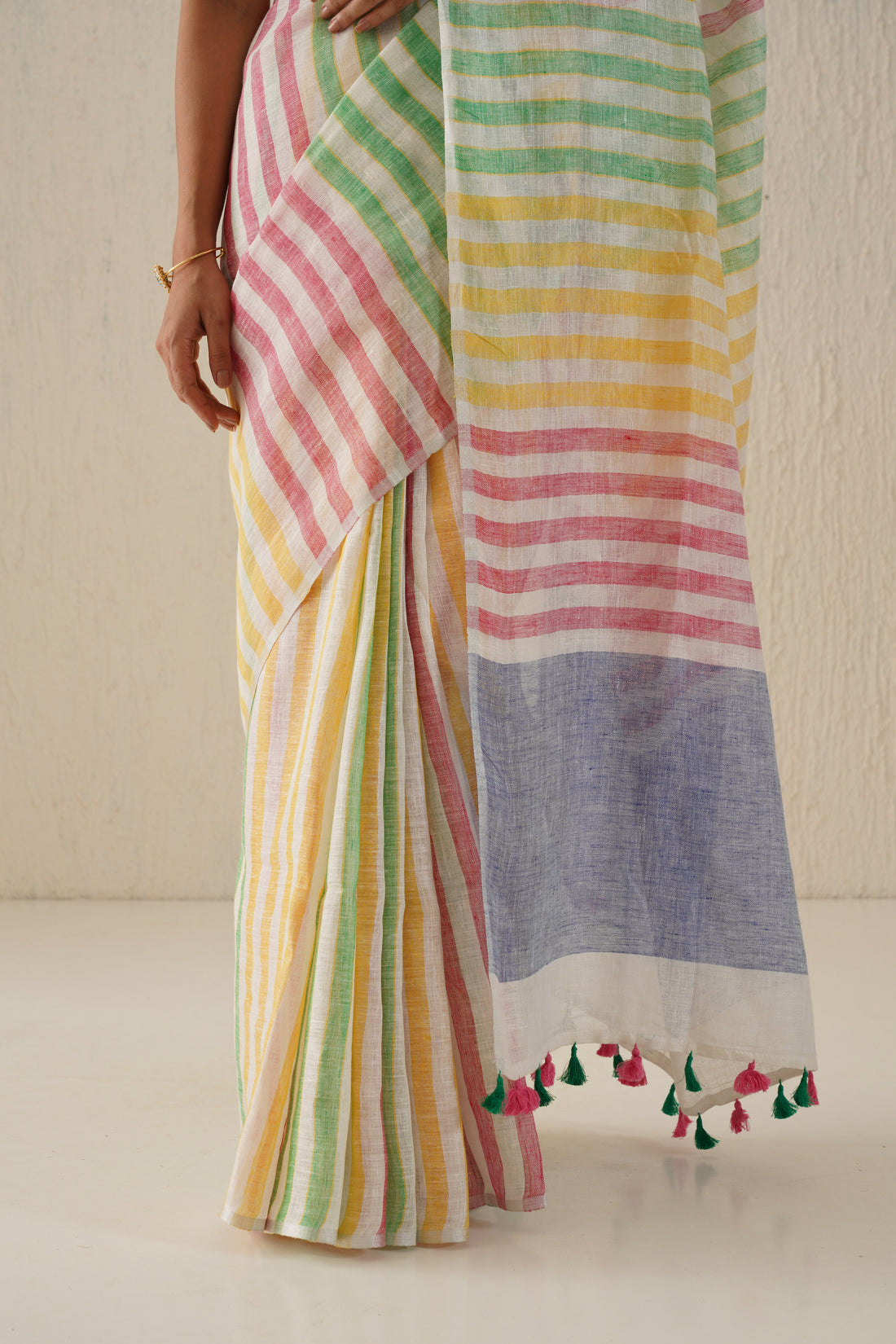 Eyecandy Stripe Handloom Linen Sari