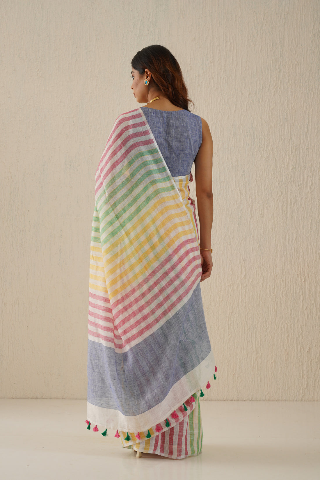 Eyecandy Stripe Handloom Linen Sari