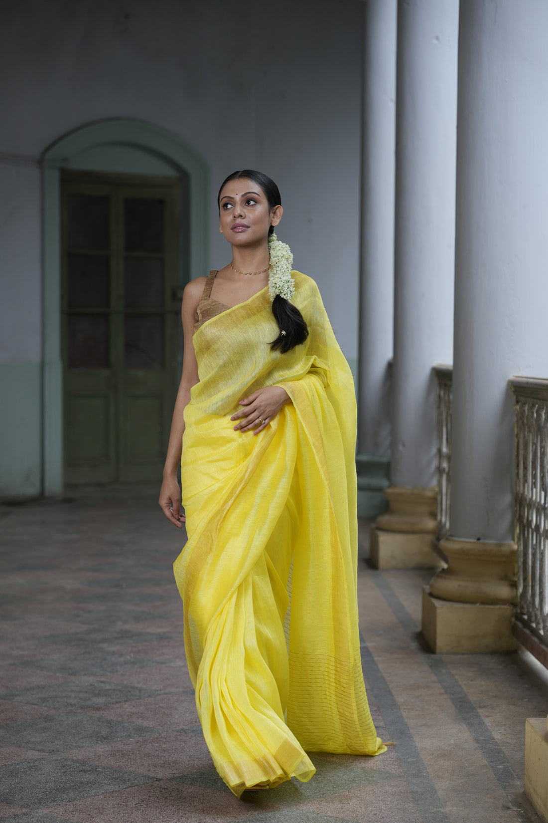 Golden Rays Linen Silk Sari