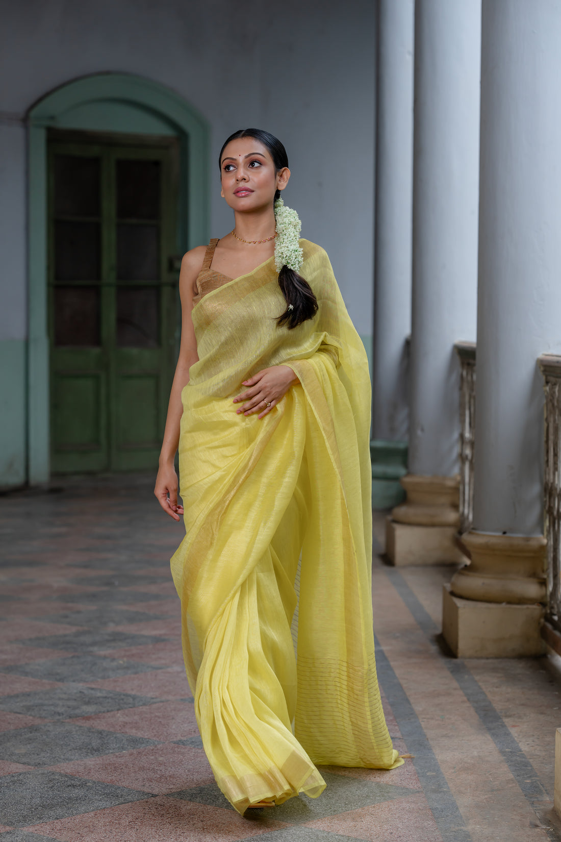 Cocktail Bliss Lemon Yellow Linen Silk Sari