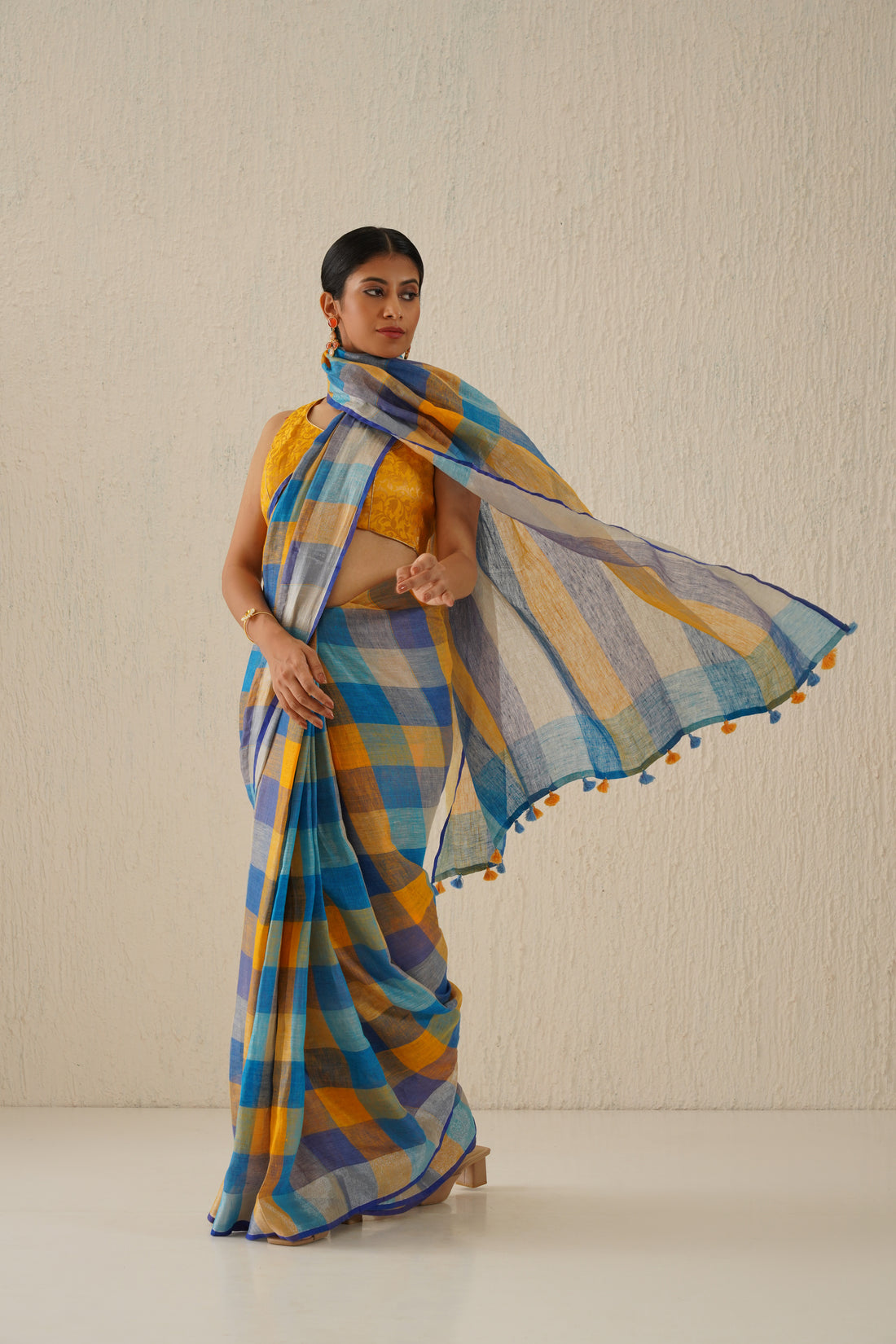 Ziva Handloom Stripe Linen Zari Sari