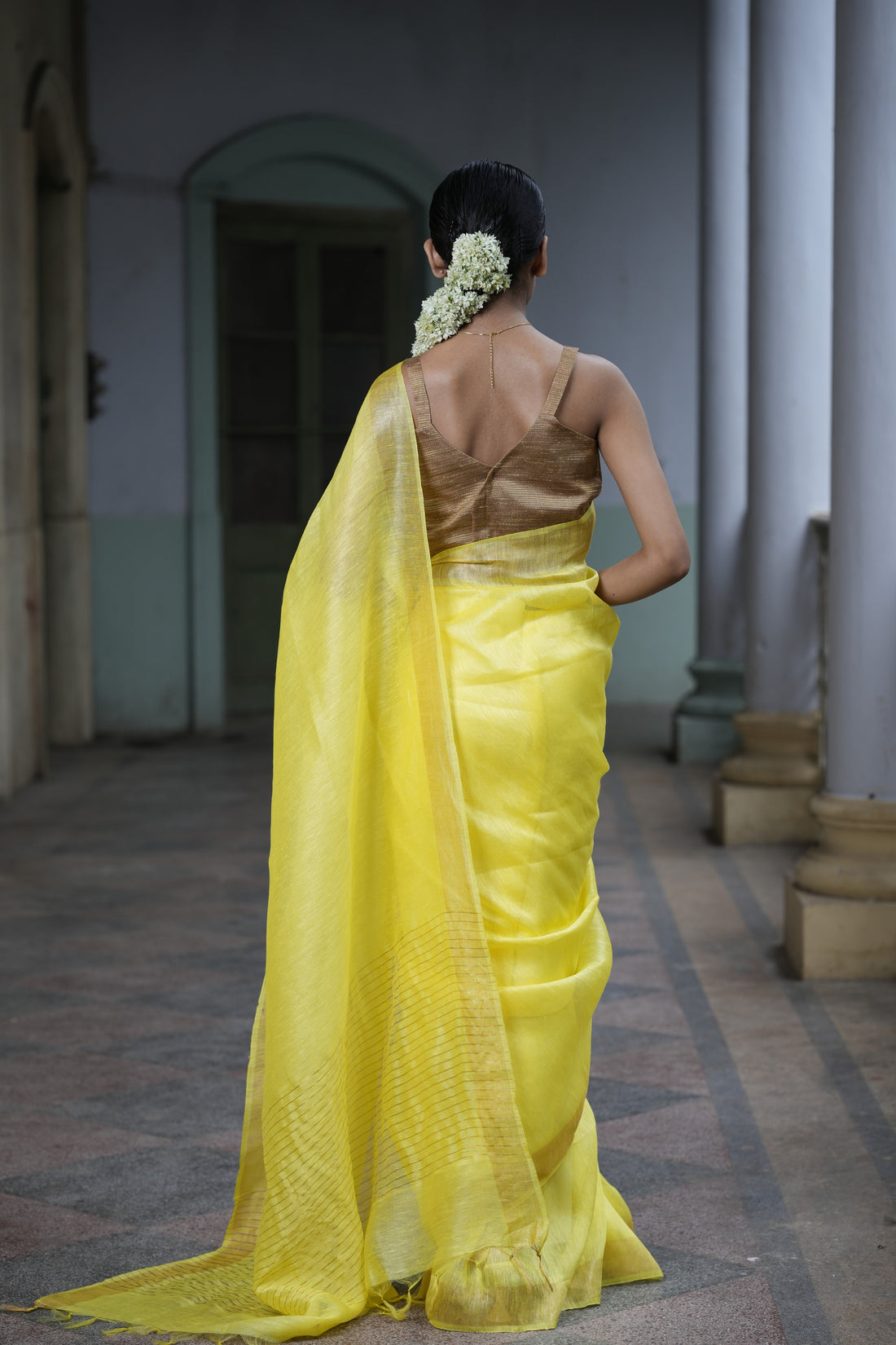 Golden Rays Linen Silk Sari