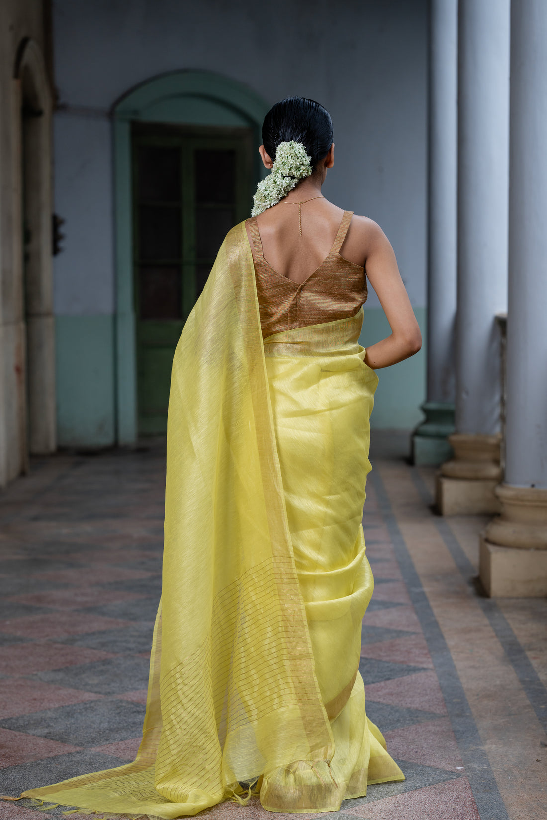 Cocktail Bliss Lemon Yellow Linen Silk Sari