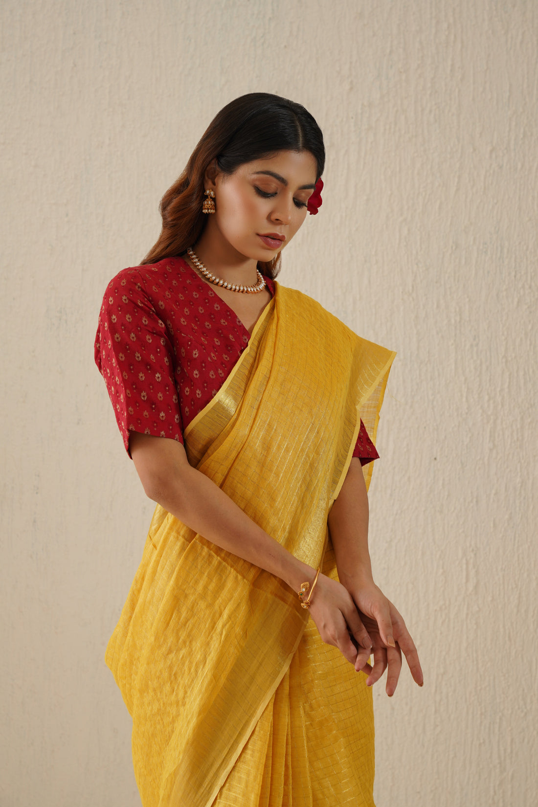 Marigold Mustard Handloom Linen Sari with Zari