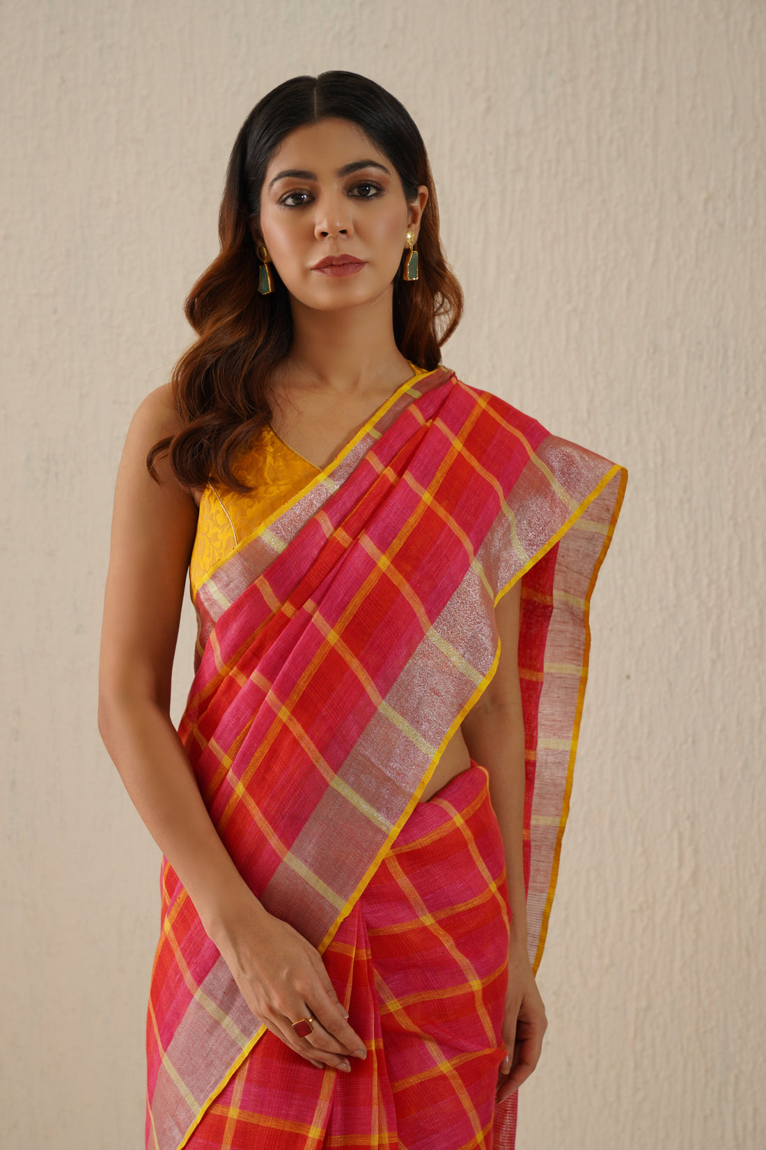 Heer Pink Stripe Handloom Linen Zari Sari