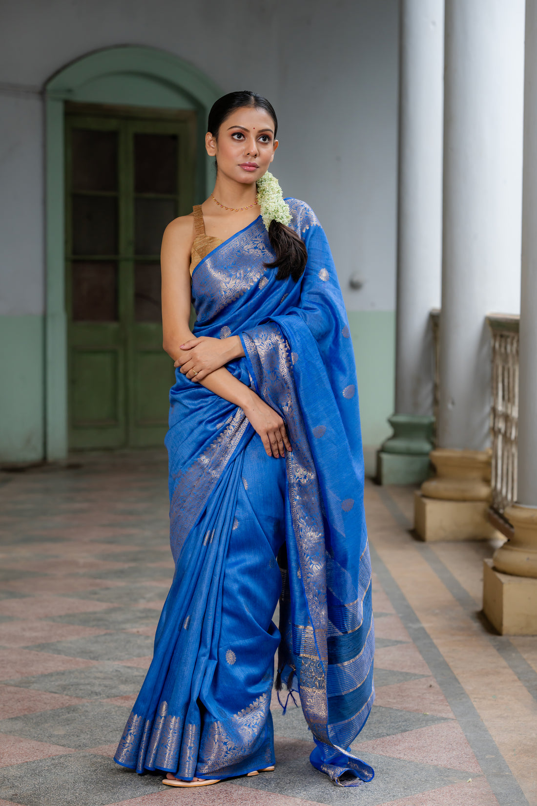 Janaki Royal Blue Munga Silk Sari