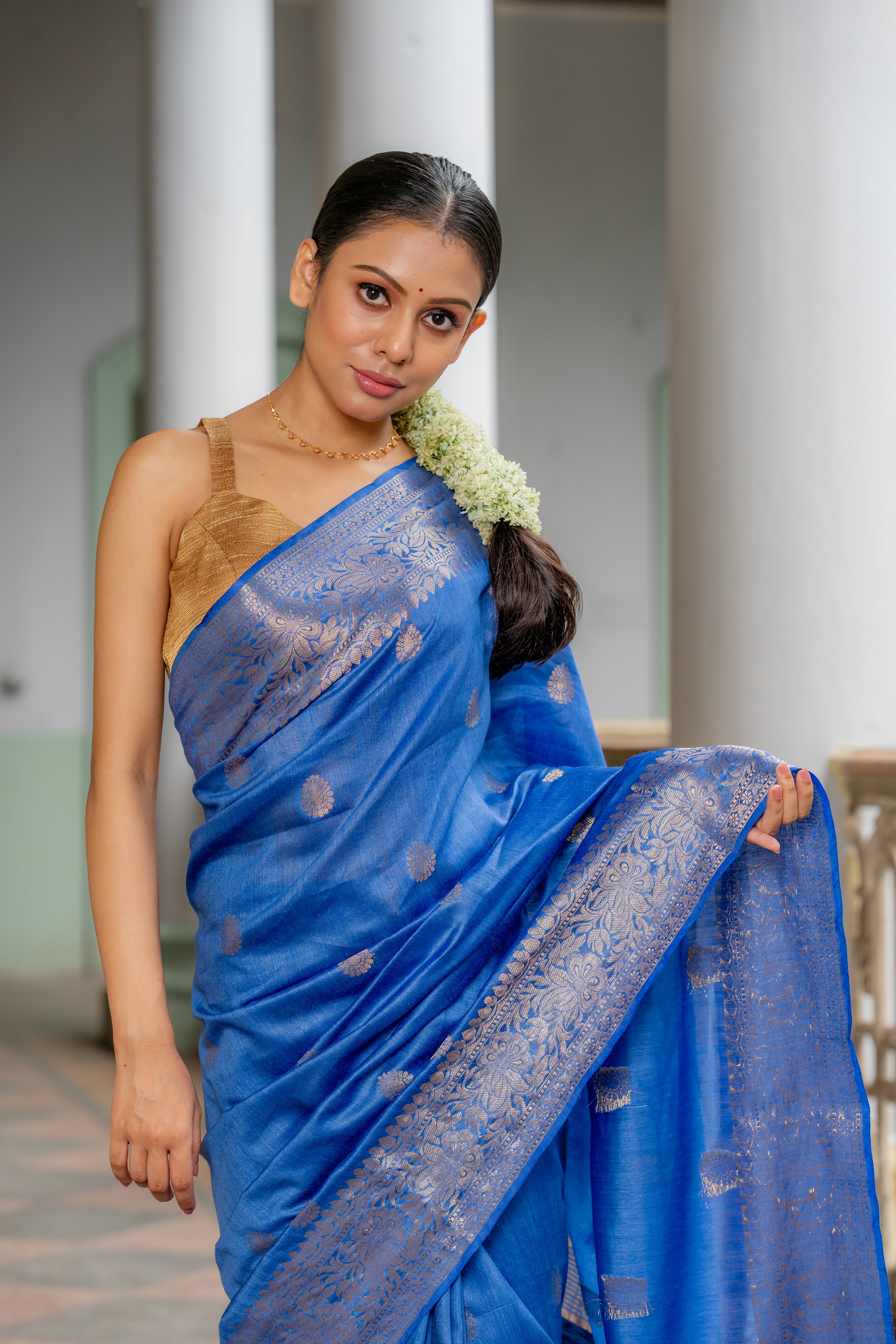 Royal Blue Silk Saree With Premium Gold Zari Work And Heavy Blouse –  saraethnic