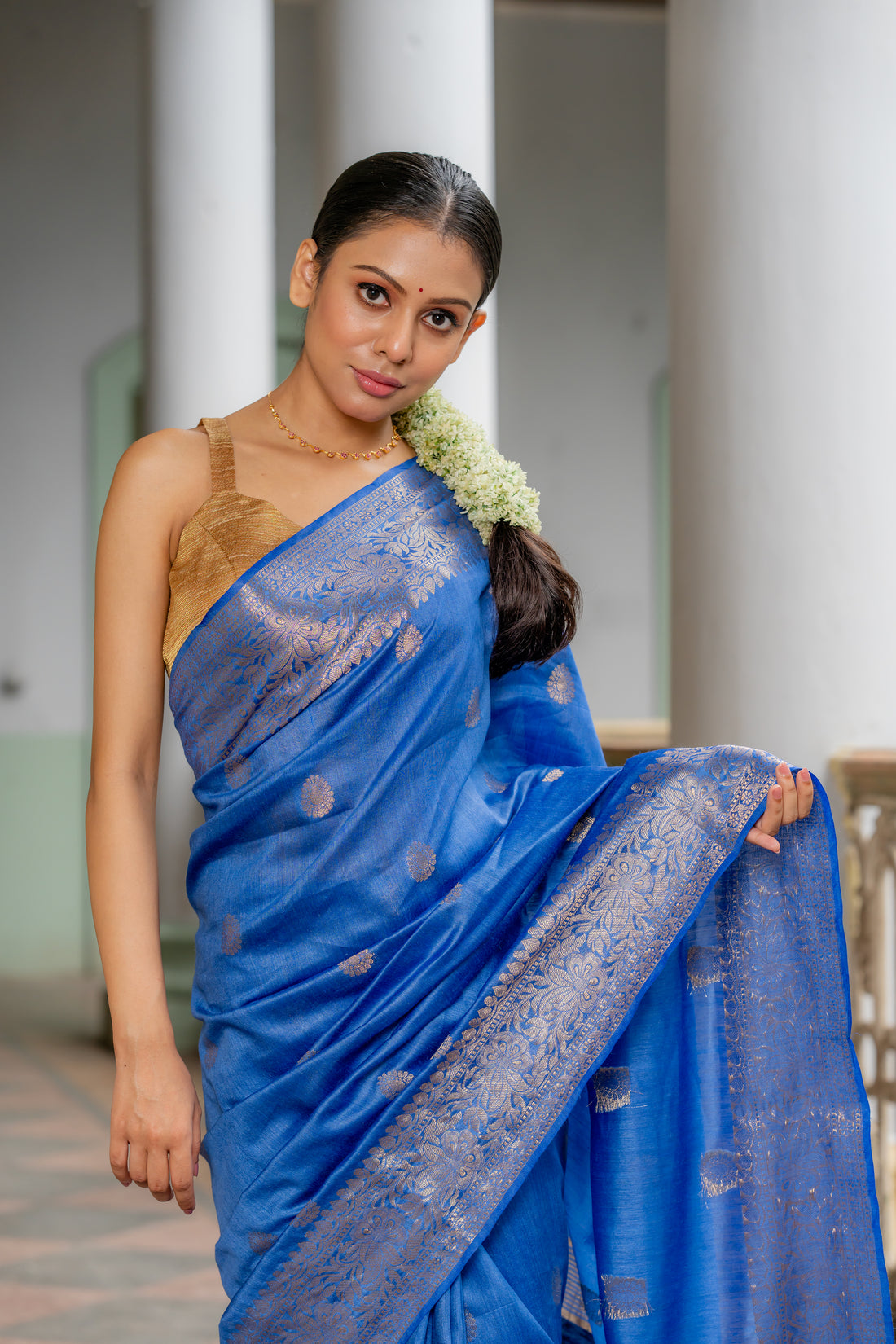 Janaki Royal Blue Munga Silk Sari