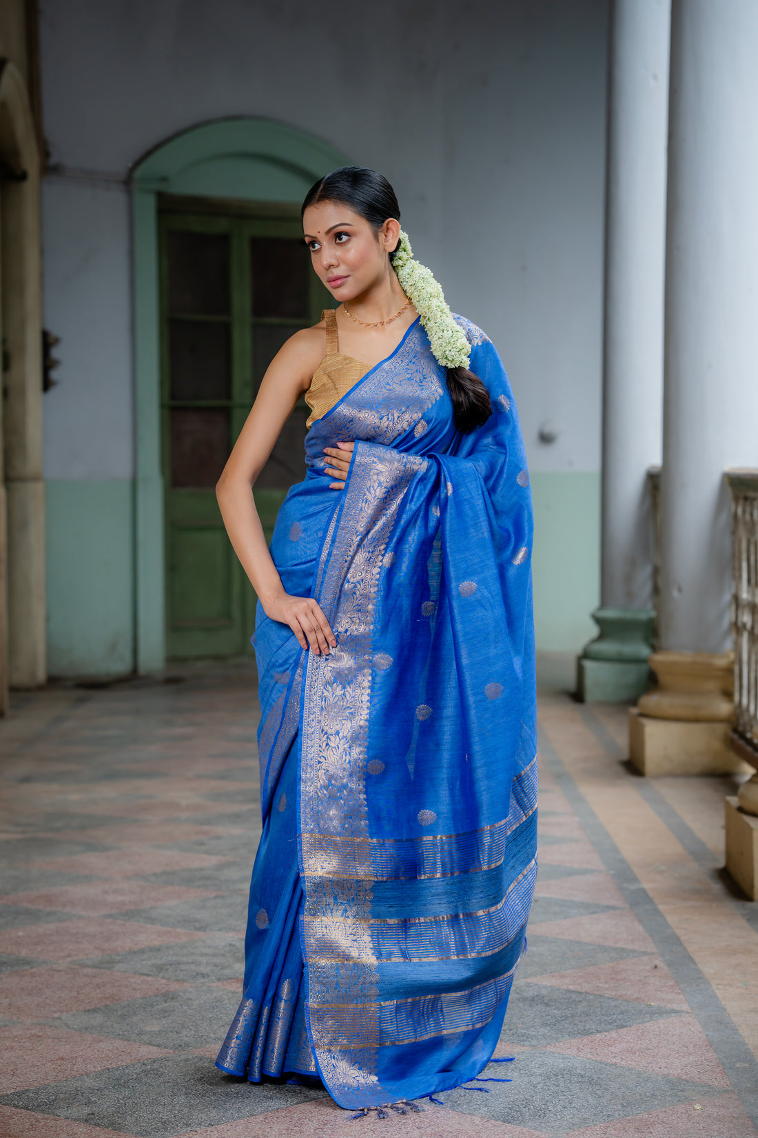 Janaki Royal Blue Munga Silk Sari