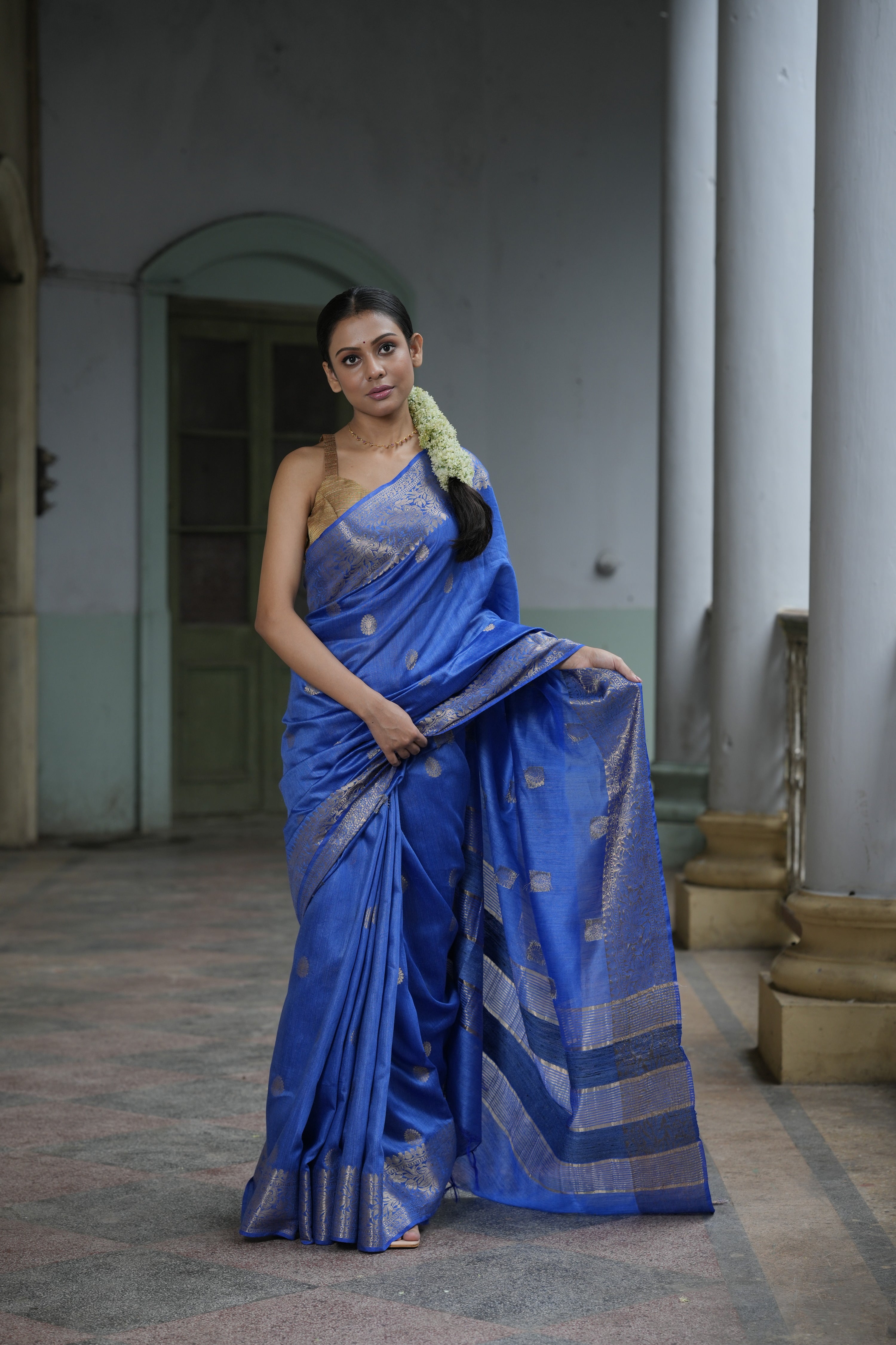 Buy Festival Wear Royal Blue Silk Printed Saree SARV156891
