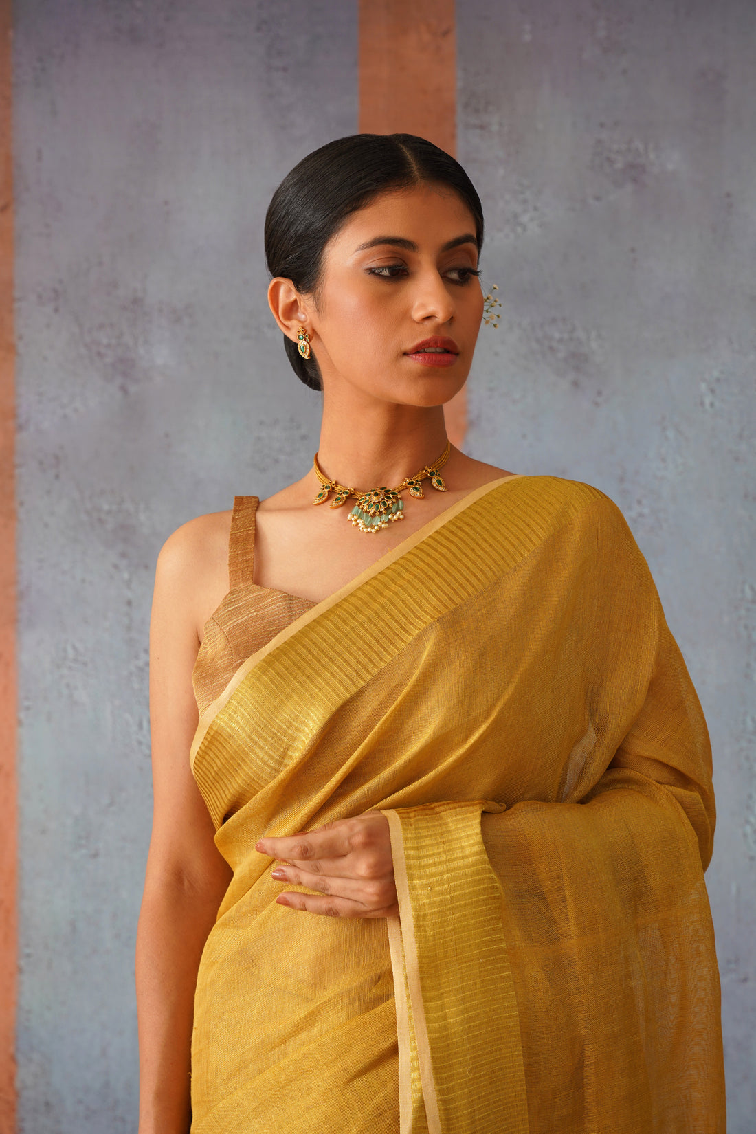 Golden Diva Tissue Linen Sari